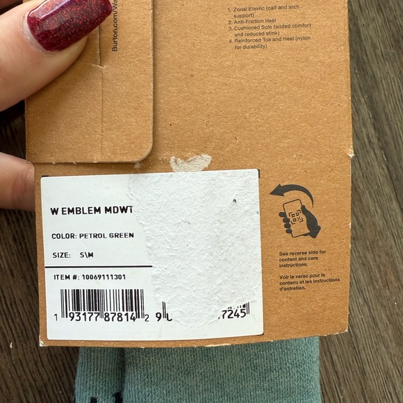 NWT Burton petrol green women’s emblem mid weight socks - Picture 6 of 6